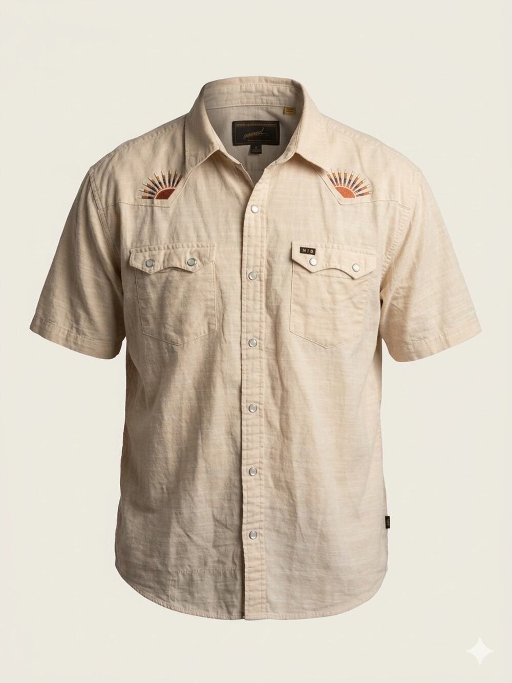 Howler Brothers Crosscut Shirt L Rising Suns Pearl Snap Western Short Sleeve